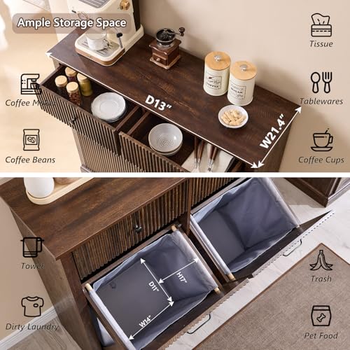 Image of IFBUY Double Tilt Out Laundry Hamper Cabinet, Modern Trash Cabinet, Brown