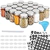 AOZITA 24 Pcs Glass Mason Spice Jars/Bottles - 4oz Empty Spice Containers with Spice Labels - Shaker Lids and Airtight Metal Caps - Silicone Collapsible Funnel Included