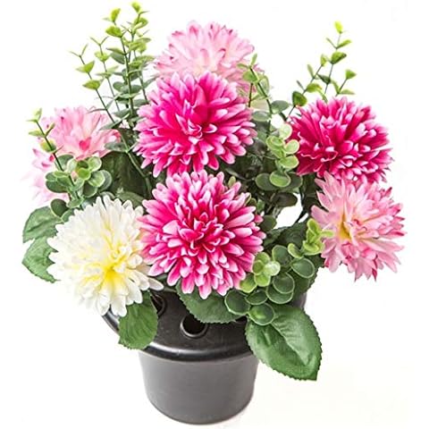 ARTIFICIAL PINK AND CREAM MUM FLOWER ARRANGEMENT GRAVE POT - VASE INSERT MEMORIAL Cover