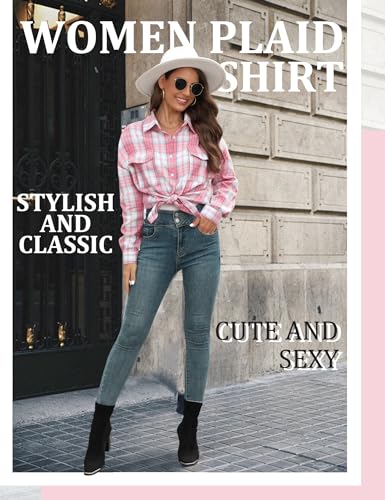 MIDNIGHTSUN Womens Button Down Flannel Plaid Shacket Shirt Oversized Buffalo Long Sleeve Shirt Jacket3