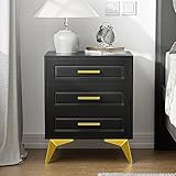 Giluta 3 Drawers Black Nightstand, Modern Bedside Table with Metal Legs & Handles, Wood Nightstand Sofa End Side Table for Bedroom 15.75' D x 19.7' W x 24' H
