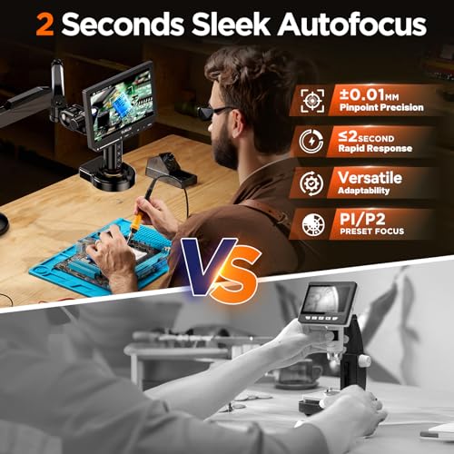 Image of Elikliv Autofocus 4K HDMI Digital Microscope, EM4K-AF Flex Arm Soldering Microscope for Adults, 10.1 inch Coin Microscope with Ring Light, 52MP LCD Microscopes with Screen, Electronics Repair Mat, 16G
