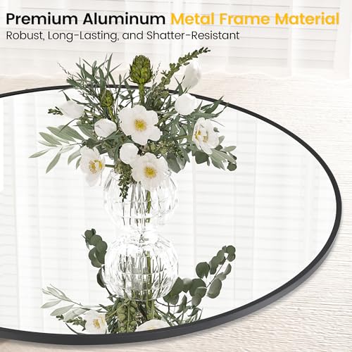 Round Mirror, 20 Inch Black Bathroom Mirror with Metal Frame, Small Stylish Wall Mirror for Bathroom, Entryway, Bedroom, Vanity