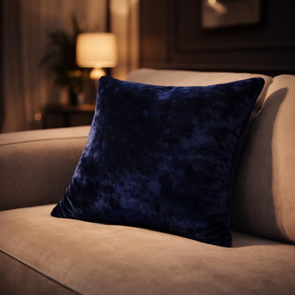 Navy Blue Velvet Cushion 12x12 Inch Pack of 2 | Soft Zip Cushion 2