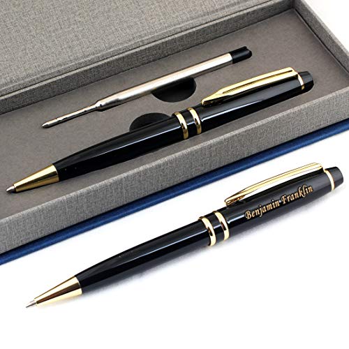 Free Engraving - Personalized Roller Ballpen, Ballpoint pen, Ball pen, Refillable Pens, Retractable Medium Refill Pen Black Ink, Custom Gifts for Men, Women, Classy Gift Box (Prestige_Gold_Trim)