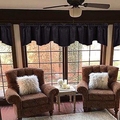 Blackout Scalloped Valance For Window - Luxury Velvet Curtain Tiers Thermal Insulated Privacy Drapes, Extra Wide And Short Window Treatment For Backdrop/Office, Black, 52 X 18-Inch, 1 Pc #TOP1
