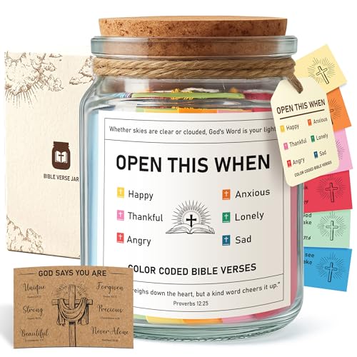 Bible Verse Jar - Prayer Jar with 90 Color-Coded Scripture Cards Daily Faith Encouragement Gift for Teens Women Men Husband Fathers Day Gift for Dad Christian Religious Gifts Graduations Gifts