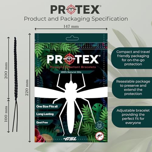 PR0TEX 18 Pack Mosquito Repellent Bracelet, Adjustable Leather Deet-Free Wrist Bands, Powerful Effective Protection, Insect Repellent Bracelets for Adults & Kids, Resealable Pack.