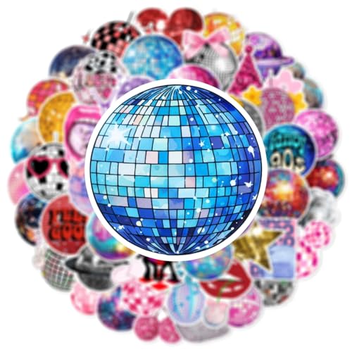 Disco-Ball Aufkleber für Laptop(50PCS),Geschenk für Kinder Jugendliche Erwachsene Jungen,Disco Ball Wasserdicht Vinyl Aufkleber Stickers für Auto,Motorräder Fahrrad Gepäck Scrapbook,Skateboard