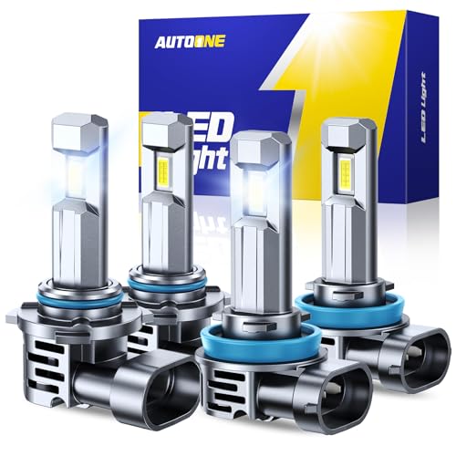 AUTOONE H11 9005 LED Bulb Direct Fit 1:1 Mini Size, 70000LM H8/H9 HB3 Combo Fog Lights with Cooling Fan, IP68, Pack of 4