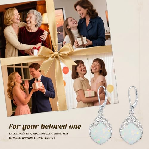 YYB Teardrop Earrings Sterling Silver Celtic Knot Leverback Earrings Gemstone Irish Jewelry Anniversary Birthstone Earrings Birthday Gifts for Women2