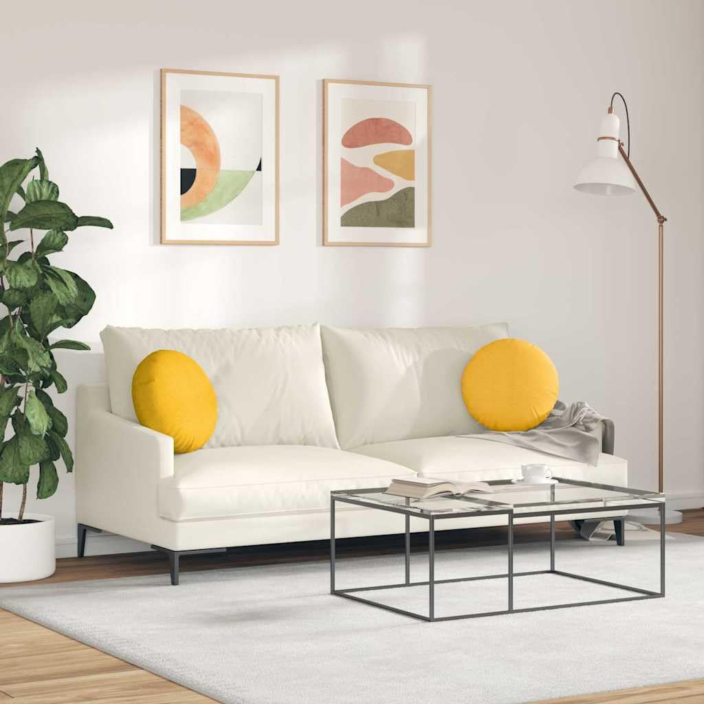 Juego de 2 cojines redondos de 40 cm de diámetro de pana - modernos cojines para silla de comedor y salón - Cómodos cojines de suelo con funda extraíble y cremallera, color amarillo claro