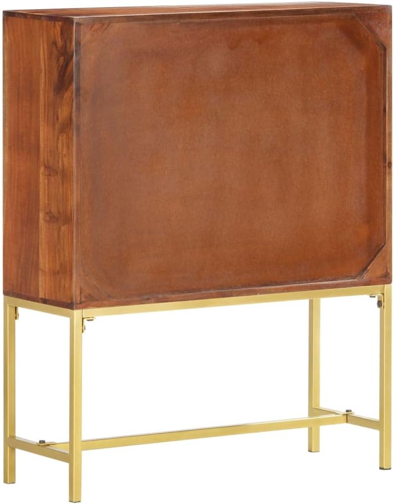 Rustic Solid Acacia Wood Highboard Brown and Golden Finish 31.5 x 11.8 x 39.4 in Storage Cabinet with 4 Doors for Living Room Bedroom Indoor Use