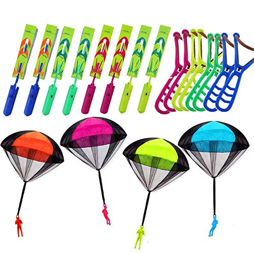 JX 16 Psc Slingshot Helicopter with 4 Pack Parachute Toy Party Favors for Kids Outdoor Toys Flying Toys Airplanes Soldiers Parachute Throwing Toy