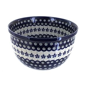 Blue Rose Polish Pottery Flowering Peacock Medium Mixing Bowl