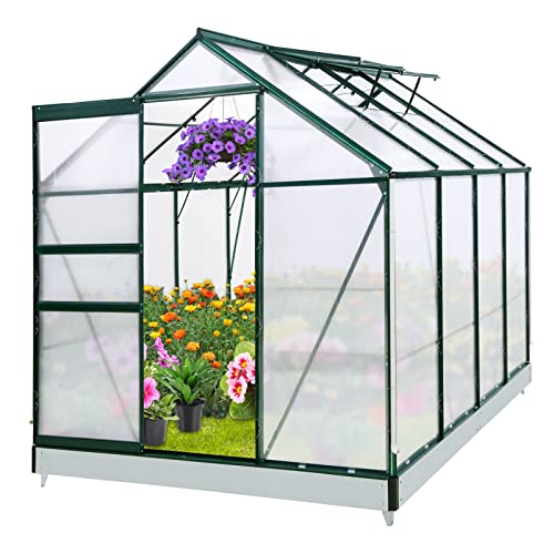 Eagle Peak 6’ X 8’ X 7’ Outdoor Walk-In Hobby Greenhouse With Adjustable Roof Vent And Rain Gutter, Base And Anchor, Polycarbonate Aluminum Green House For Backyard Garden #TOP27