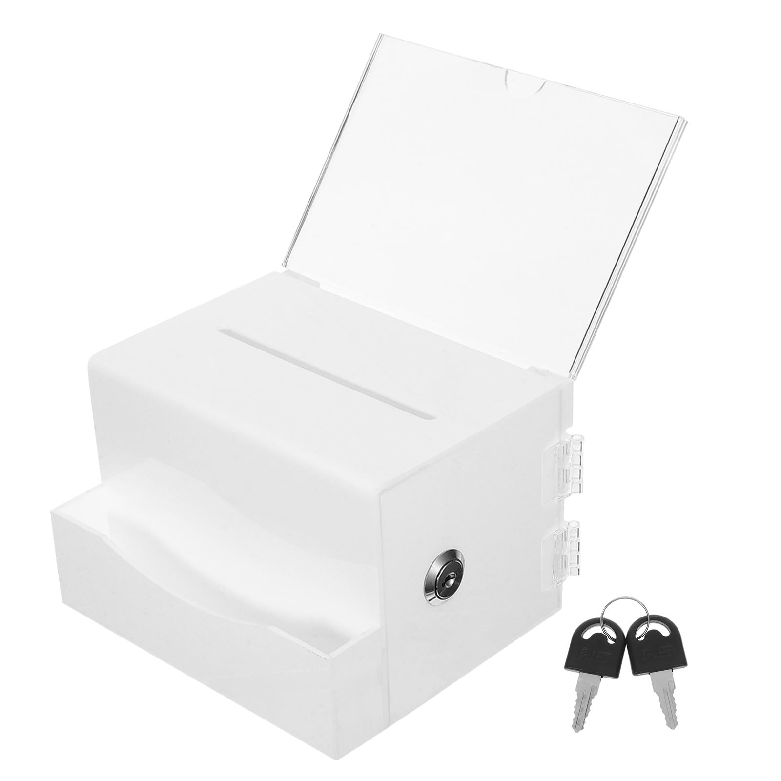 Boîte à dons acrylique blanche OUNONA avec serrure sécurisée et fente pour collecte de fonds