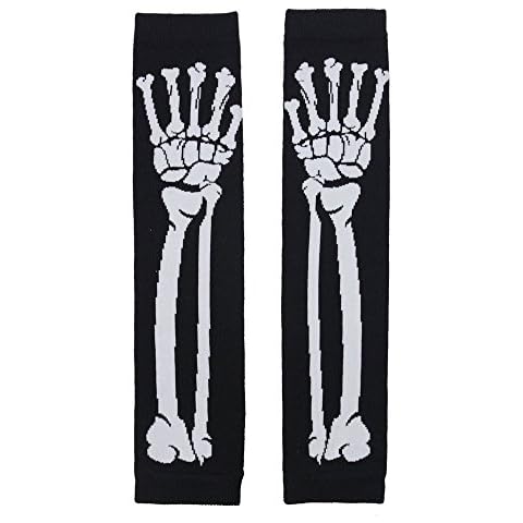 NAVAdeal Black Punk Gothic Dark Rock White Skeleton Long Arm Warmer Fingerless Gloves Cover