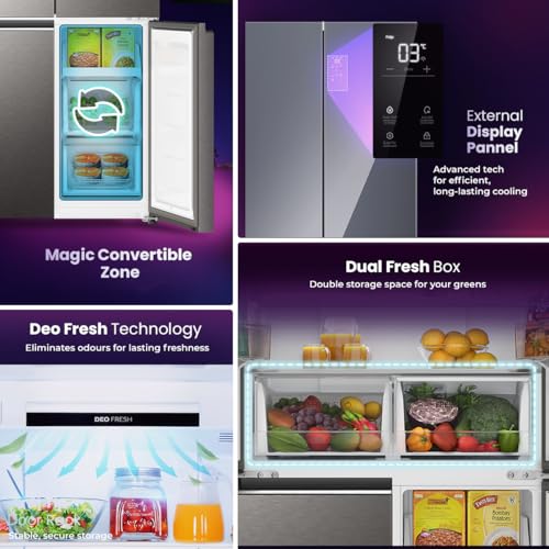 Image of Haier 520L 3 Star Lumiere French Door 4-Door Side by Side Frost Free Refrigerator | Convertible Magic Zone | Inverter | Digital Display Panel | Deo Fresh Technology (HRB-600IS, Inox Steel)