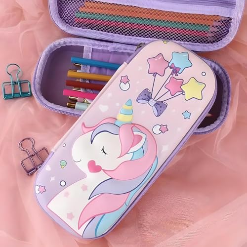 Image of M2K HUB Pencil Pouch for Kids, Compass School Pouch Premium Stylish Pen Holder Pouch Stationery Box Bag (Multicolor) (Pink Pencil Pouch)