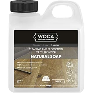 WOCA Natural Soap, White|1 L| - Concentrated Wood Cleaner for oil or wax finished hardwood floors, tables, millwork, cutting boards, and countertops.
