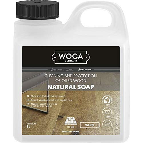 WOCA Natural Soap, White|1 L| - Concentrated Wood Cleaner for oil or wax finished hardwood floors, tables, millwork, cutting boards, and countertops.