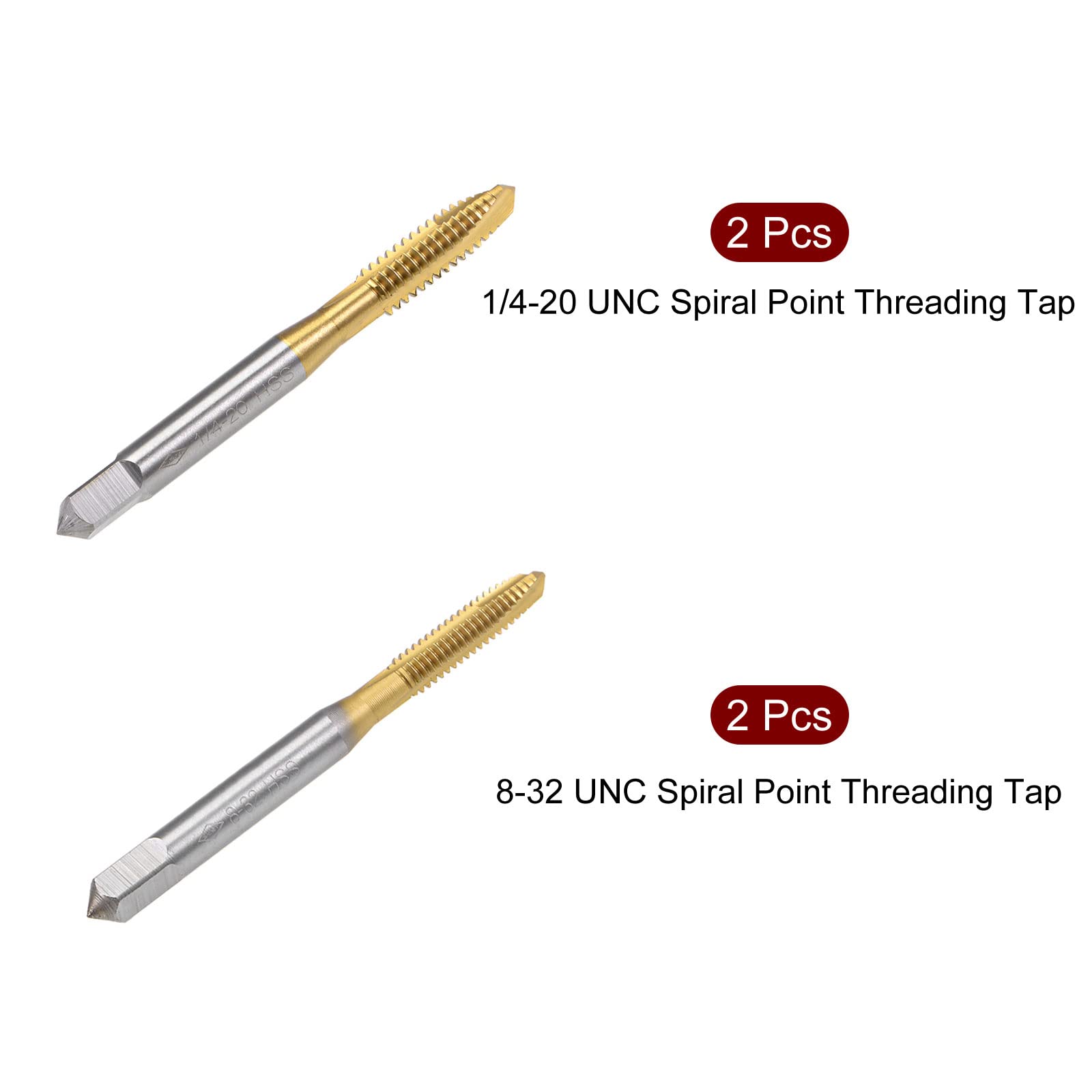 QUARKZMAN Espiral Punto Enhebrado Macho, 1/4-20 UNC 8-32 UNC H2 3 Flautas Alta Velocidad Acero Titanio Revestido Máquina Tornillo Roscado Herramientas, 4uds