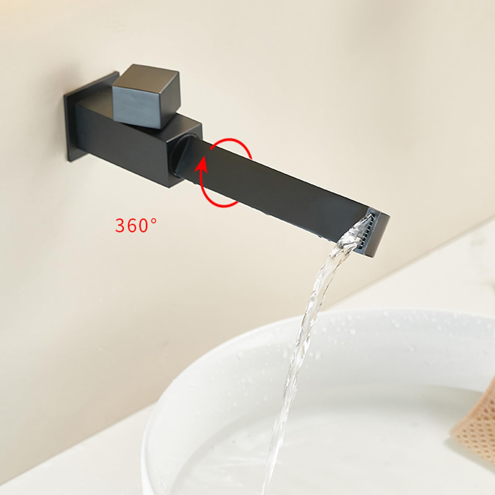 Miscelatore Lavabo Cascata Rotazione a 360° Rubinetto Acqua Fredda a Muro per Bagno,grigio
