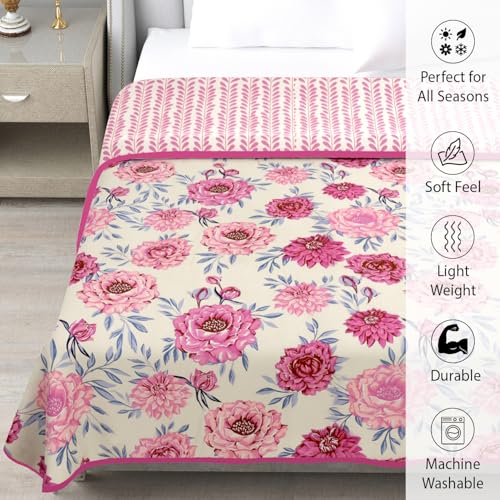Image of Homestan Reversible All Season Cotton Feel Dohar for Single Bed,Soft Light Weight AC Blanket /Comforter for Summer /Winter /Monsoon (58x86 Inches, Bloom Blush)