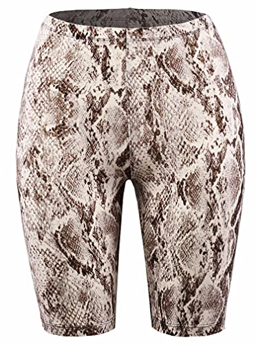 A2Y Brushed Microfiber Snakeskin Printed Biker Shorts Tan Brown L
