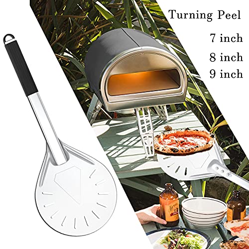 Image of 7 Inch Pizza Turning Peel, Round Aluminum G.a HOMEFAVOR Perforated Pizza Peel Turner with Metal Handle Pizza Paddle for Homemade Pizza Oven Accessories