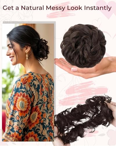 Image of TEMPERIA Hair Accessories For Women Stylish - Juda Hair Buns - Messy Bun Hair Extension - Artificial Fake Donuts Maker Scrunchies - With Elastic Rubber band - Natural Brown - 1 Pc - (25GR)