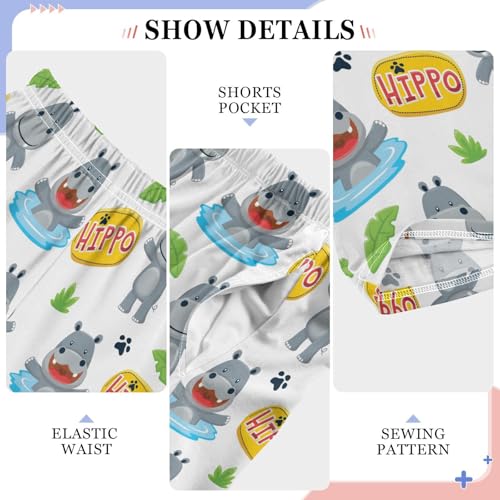 ZZXXB Hippo and Footprint Boys Long Pants Soft Trousers Elastic Waist Kids Lounge Bottoms with Pockets S-XL4