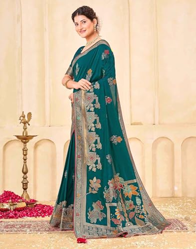 Image of SIRIL Women's Silk Kashmiri Minakari Jacquard Saree With Unstitched Blouse Piece