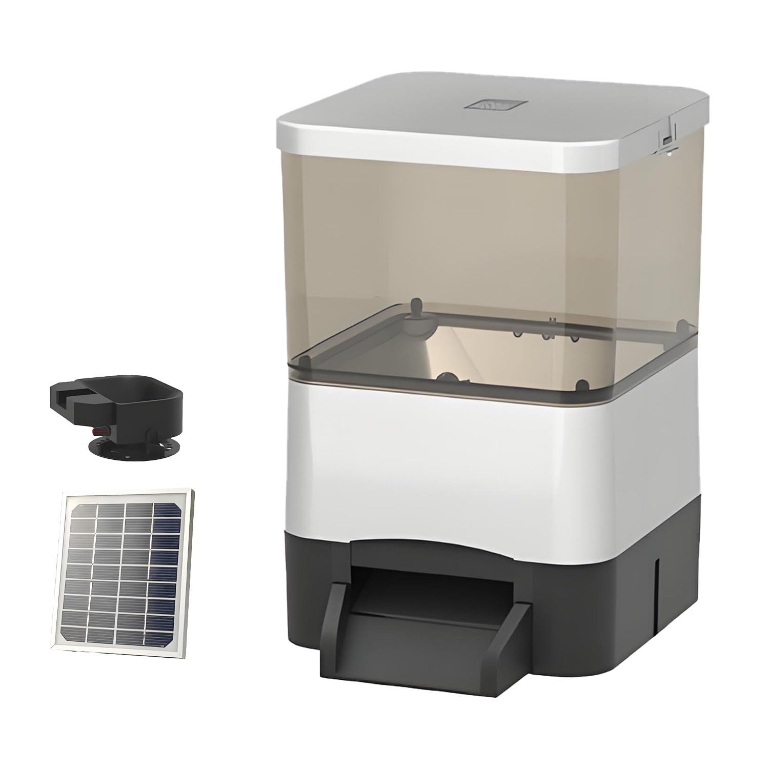 BOOZXCV Solar Auto Fish Feeder - 120° Wide Dispersion, Adjustable 1-12 Times Daily, Rainproof & Sunproof, for Koi, Carp, Aquaculture & Pond Care (Silver 10L)