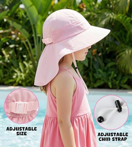 Image of Toddler Baby Sun Hat Kids Summer Beach Essentials Adjustable Beach Hats with Bucket Wide Brim for Boys Girls Age 0-14 Years