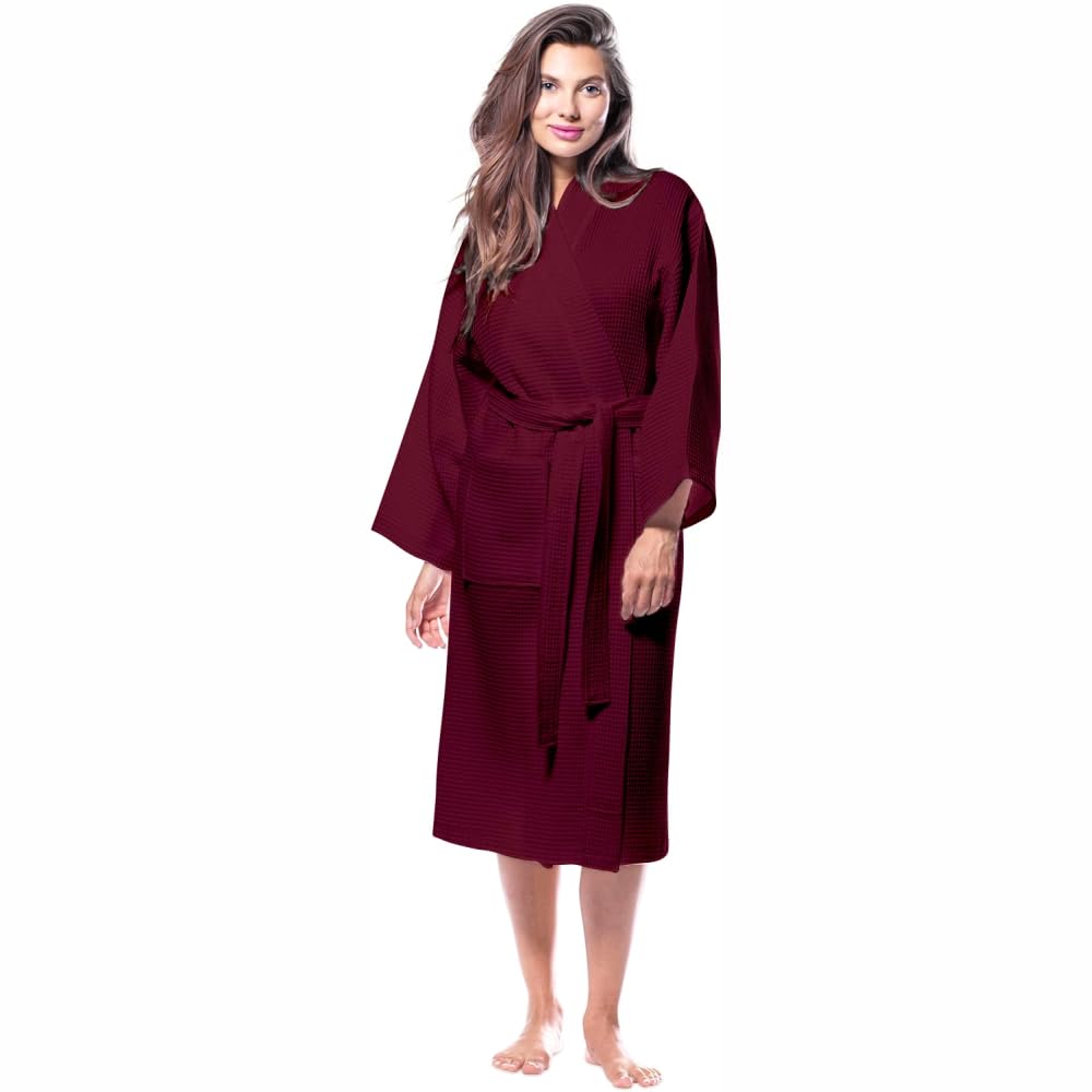 Enchant Home Maroon Cotton Waffle Bathrobe for Women and Men, Lightweight Soft Unisex Knee Length Cotton Robe, Premium Comfortable Dressing Gown for Home Loungewear Use and Relaxation Bathrobe 1
