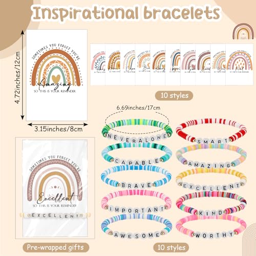 Inspirational Bracelets for Rbt Teacher Rainbow Luminous Beaded with Motivational Quotes Card Friendship Inspirational Encouragement Gift for Women Mom Daughter Sister Coworker2