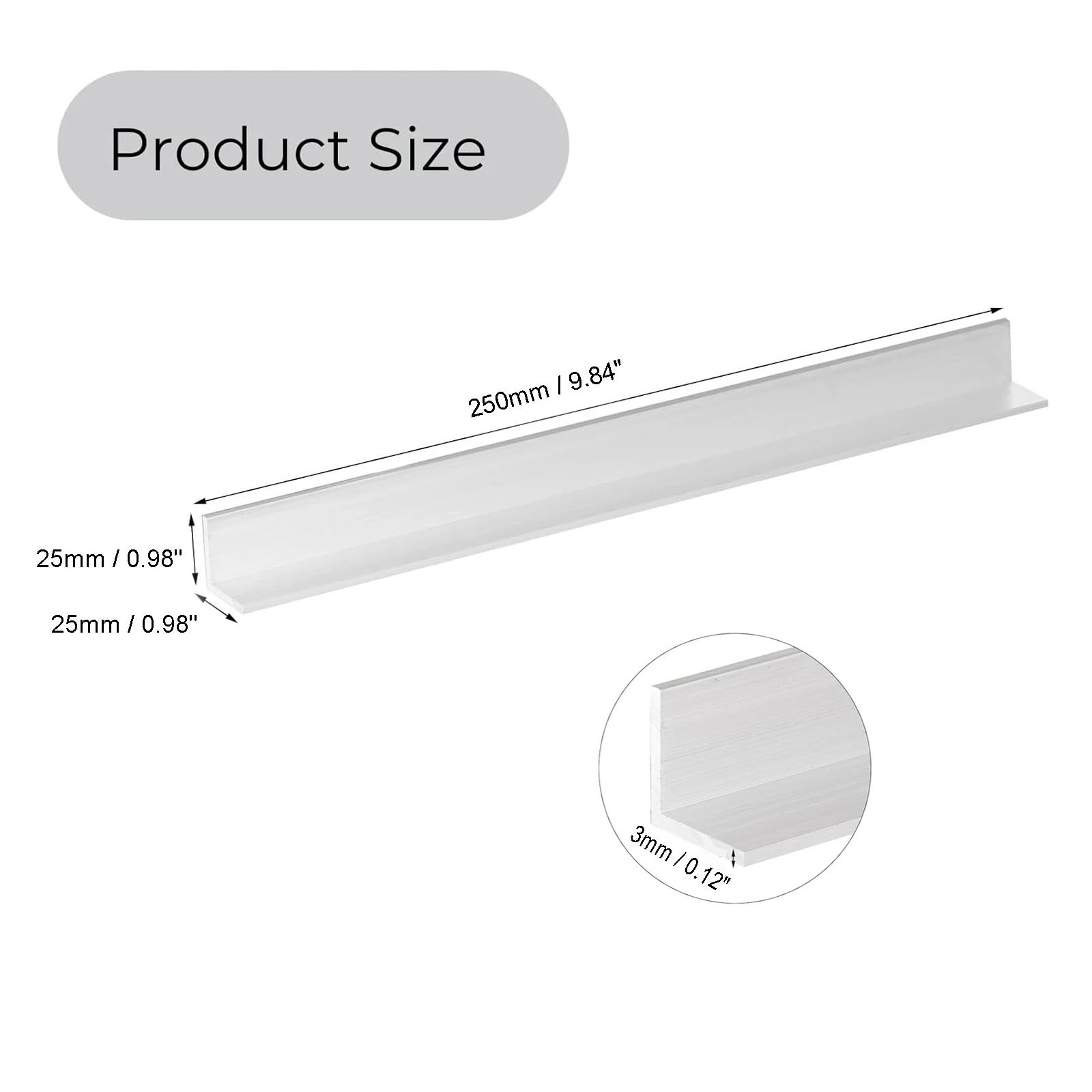 Ángulo de aluminio Angulo Aluminio En Forma De L Esquina Igual 90 | Longitud 250 mm 6061 Derecha Resistente a la oxidación Plata ligera(3x25x25x250mm,5pcs)