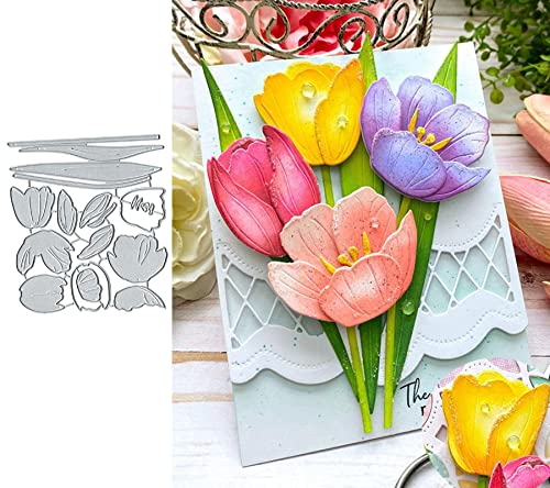 Juego de troqueles de metal, diseño de flores de tulipán, plantillas de corte para manualidades, álbumes de recortes, papel decorativo para hacer tarjetas