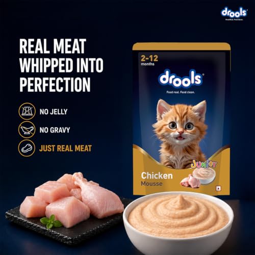 Image of Drools Kitten Wet Mousse 80g Pack of 5, 400g | Chicken Flavour | Rich in Protein | Promotes Hydration & Easy to Digest | No Artificial Flavours | Packed with Essential Vitamins & Antioxidants