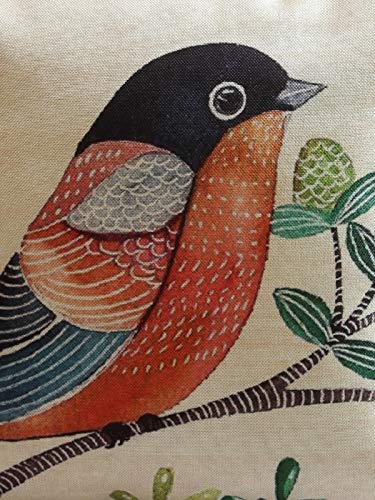 Image of ROMEE Designer Bird Printed Printed Cushion Covers 16 inch x 16 inch Set of 5 | Decorative Square Jute Throw Pillow /Cushion Cover for Living Room, Sofa, Couch, Bedroom (Beige)