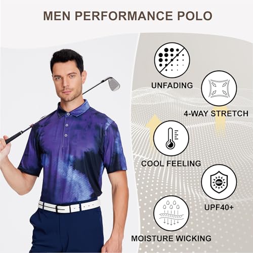 Image of Damipow Premium Golf Shirts for Men Dry Fit Performance Polo Short Sleeve Collared Shirt