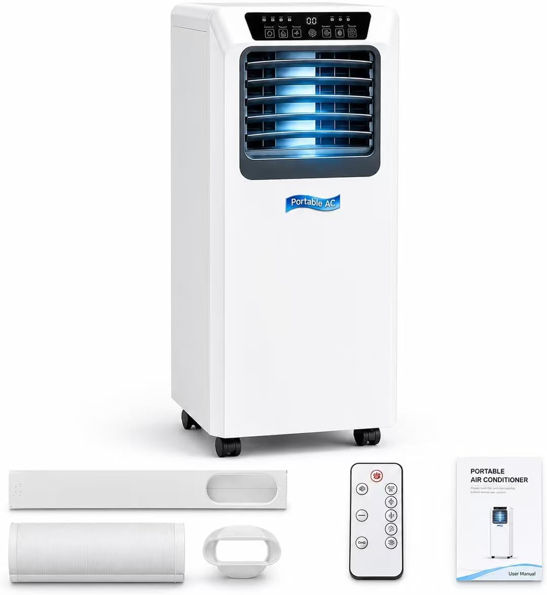 Climatizzatore Portatile 7000/9000 BTU con Telecomando e Kit Finestra 9000BTU | Unità Intelligente per Casa o Ufficio, Raffredda fino a 20 m² con Funzioni Raffrescamento, Deumidificazione e Ventilazione
