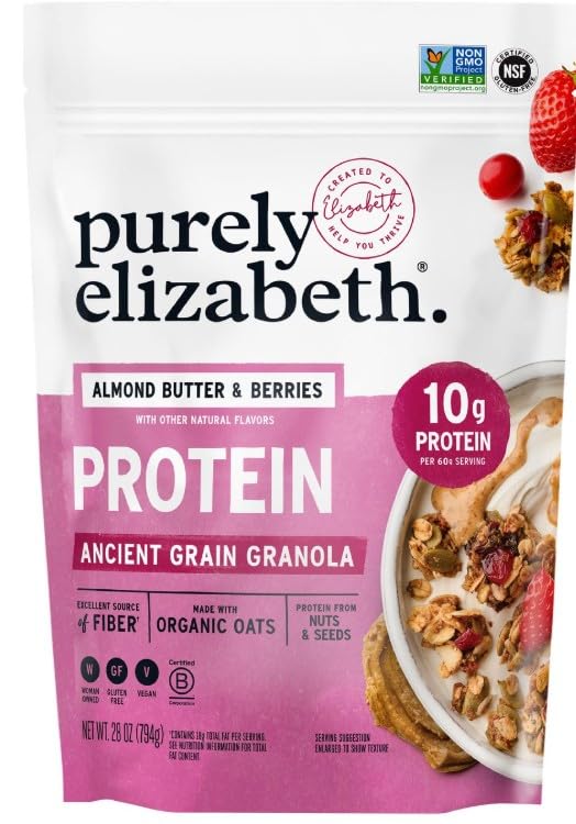 Purely Elizabeth Organic Original Almond Butter and Berries Granola Protein – 28 oz – Gluten Free, Non GMO, and Vegan – Ancient Grain Granola ~ Pack of 1