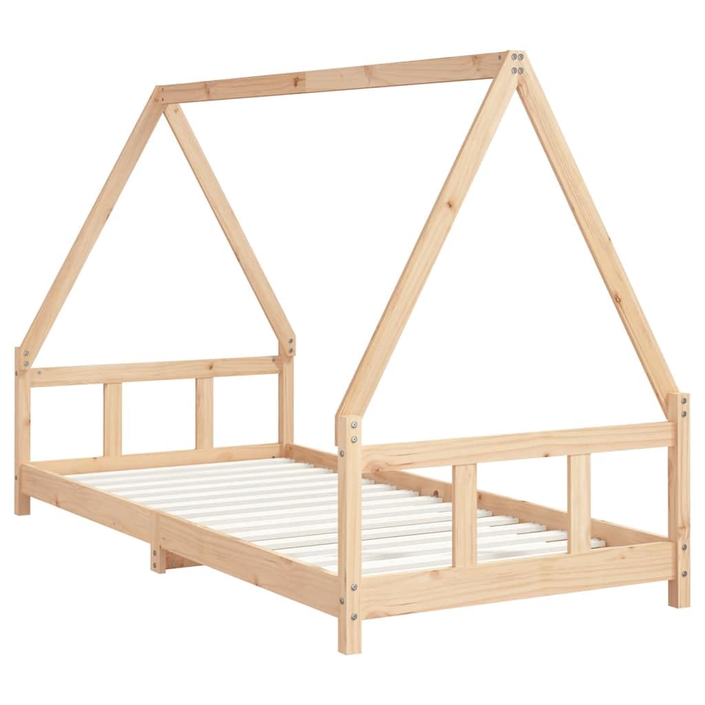 Cama infantil de 90 x 200 cm, madera maciza de pino, diseño con somier y protección contra caídas para habitaciones infantiles y bebés, cama junior estable con madera natural, adecuada a