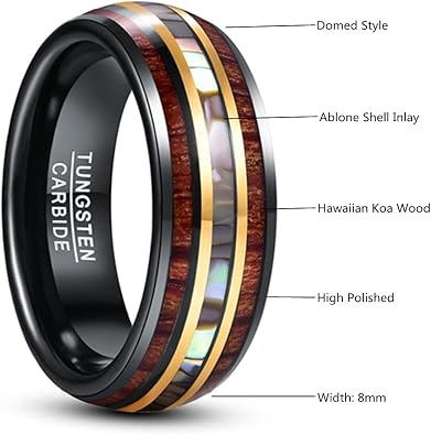 NUNCAD Tungsten Wedding Rings for Men Abalone Shell Center