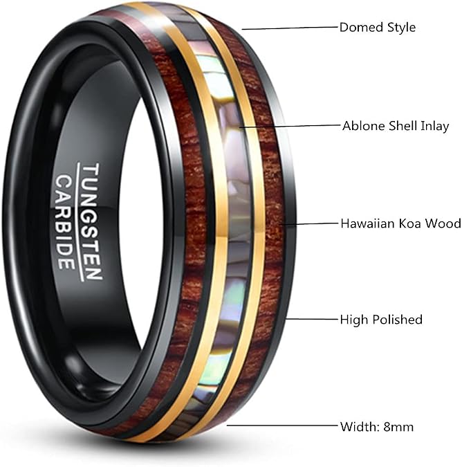 NUNCAD Tungsten Wedding Rings for Men Abalone Shell Center