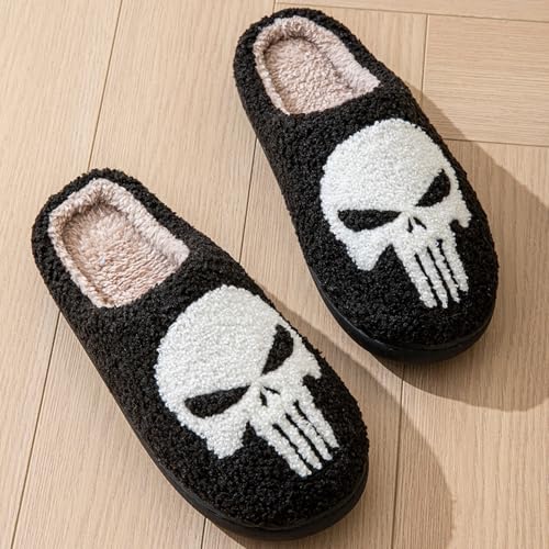 Image of Womens Mens House Slippers Retro Comfy Warm Plush Slip on Fluffy Memory Foam Home Sippers for Winter Indoor Outdoor