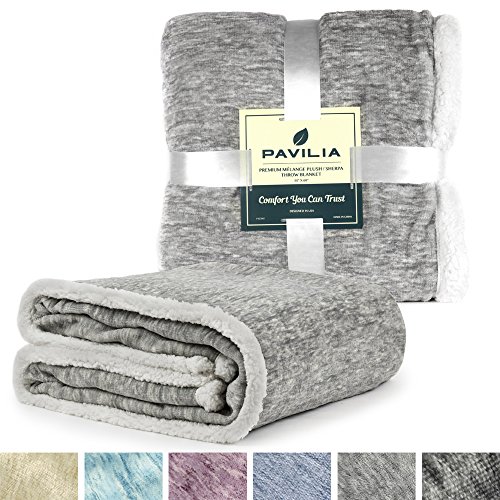 Pavilia Melange Sherpa Blanket Throw Light Grey | Soft, Fluffy, Microfiber Fleece Blanket For Couch Sofa | Warm Fuzzy Luxury Modern Plush Blanket,50X60 Inches #TOP1